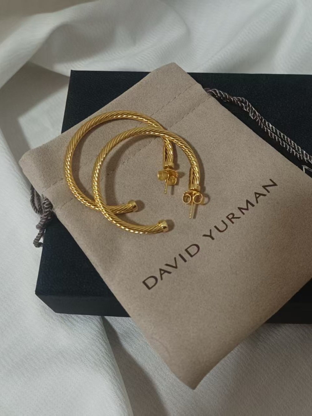 David Yurman Gold-Tone Twisted Cable Hoop Earrings